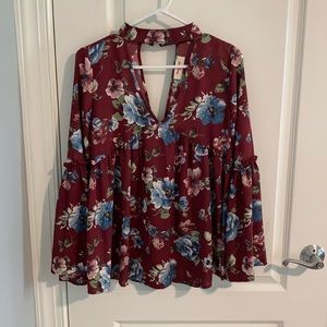 Women’s flower blouse with V-neck